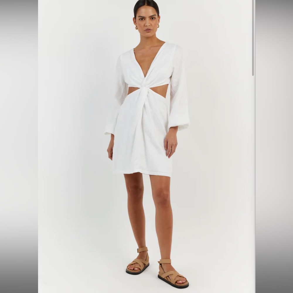 BNWT DISSH TINA WHITE LINEN TWIST MINI DRESS Sz 4